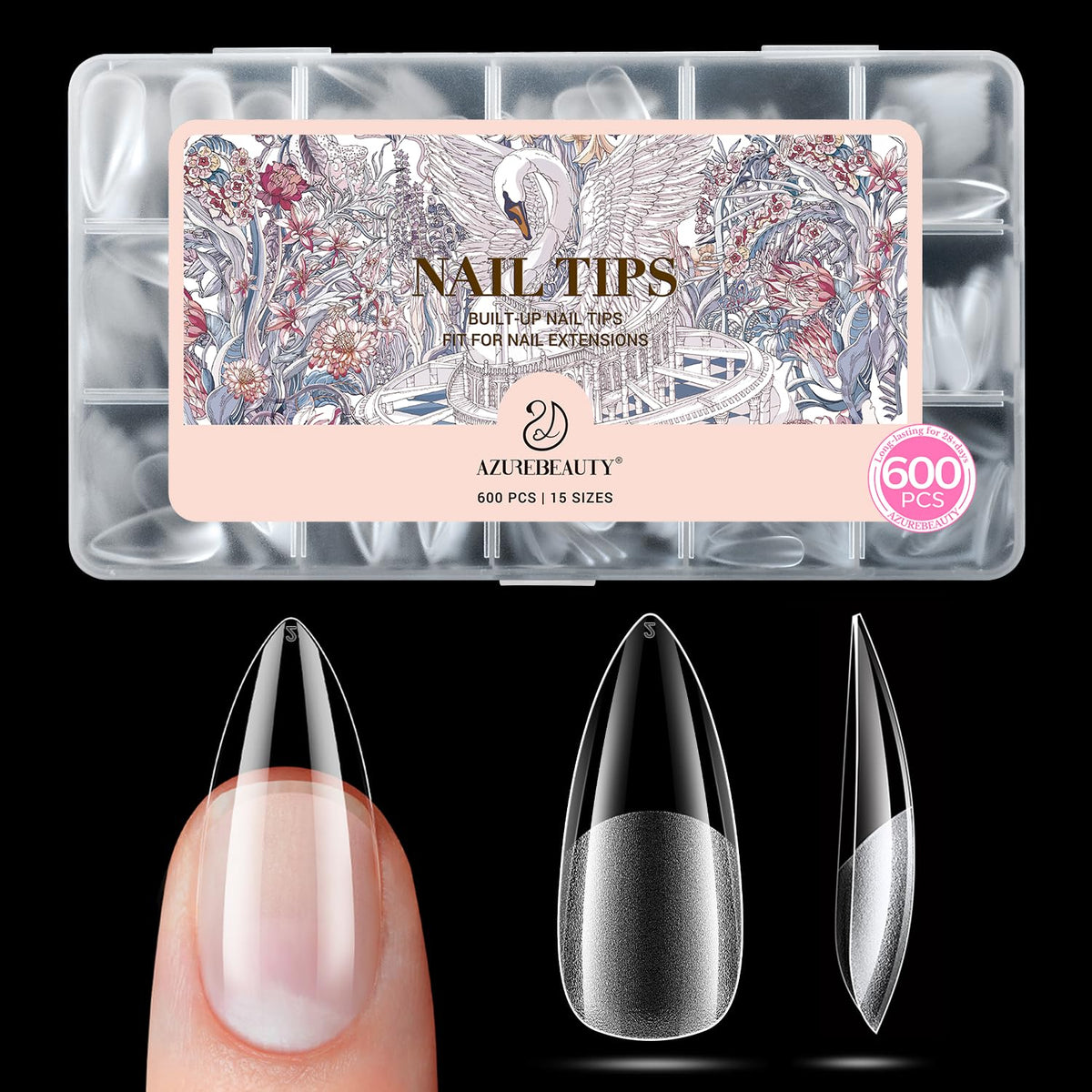 High-quality medium almond nail tips in various sizes, perfect for nail extensions. Verified by CuratCart.