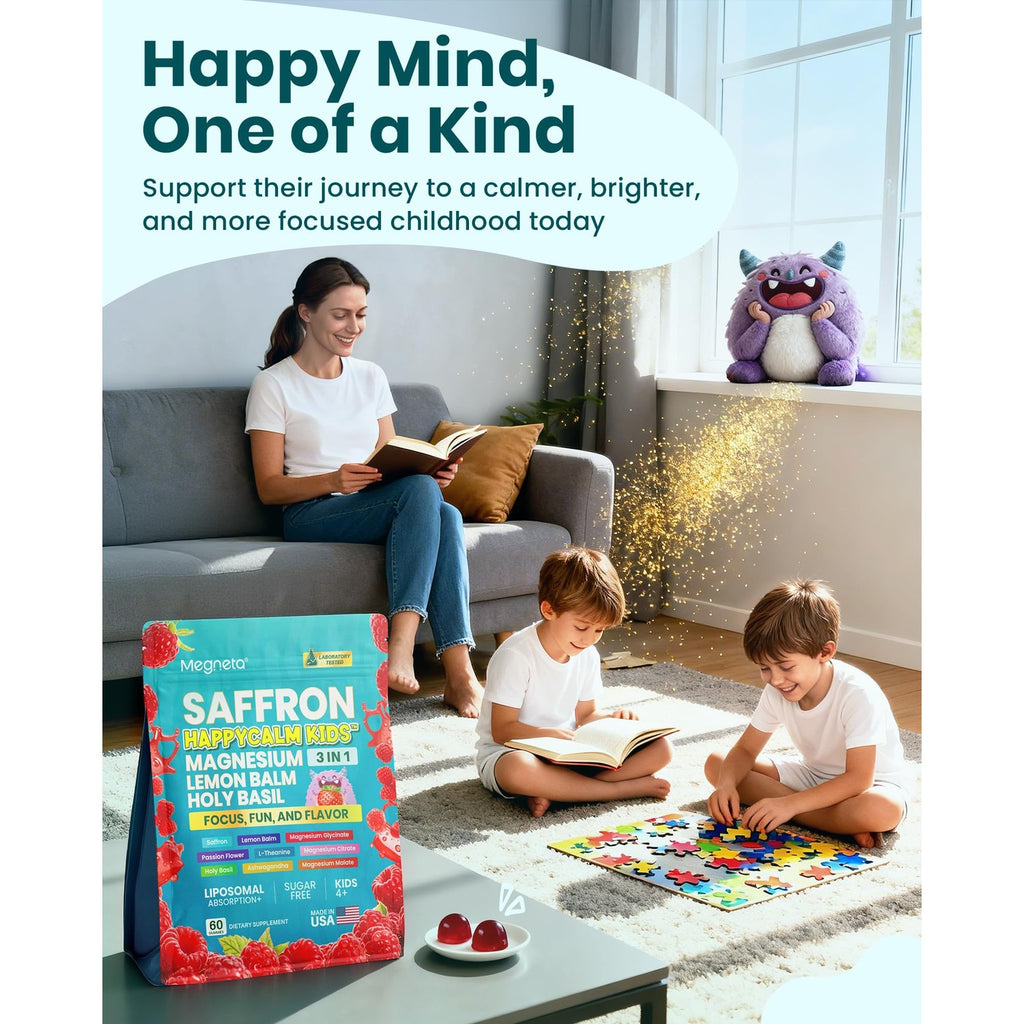 Saffron Gummies Kids & Happy Calm, Magnesium Gummies for Kids, 60 Days