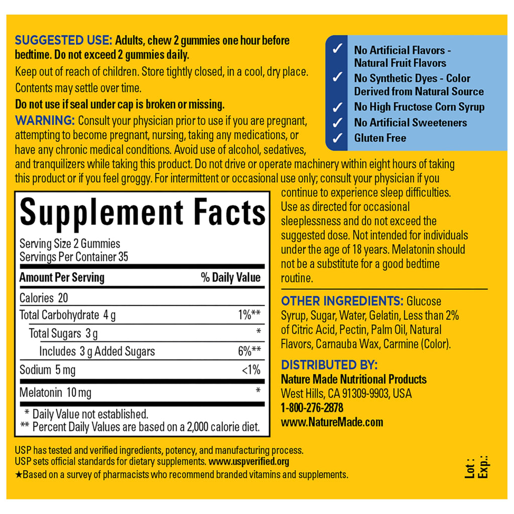 Nature Made Melatonin 10 mg per Serving Gummies, 70 Melatonin Gummies
