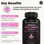 Vital Vitamins Vegan Collagen Booster Supplements, 60 Capsules | Supports Skin, Hair, Nails & Joints, Formulated with 30+ Superfoods, Hyaluronic Acid, Silica & Vitamin A, Non-GMO