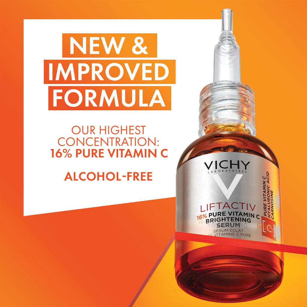 Vichy LiftActiv Vitamin C Serum For Face, Brightening Serum With Pure Vitamin C + Hyaluronic Acid + Vitamin E, Reduces Fine Lines, Smooths Skin Texture, Improves Radiance, Anti Aging