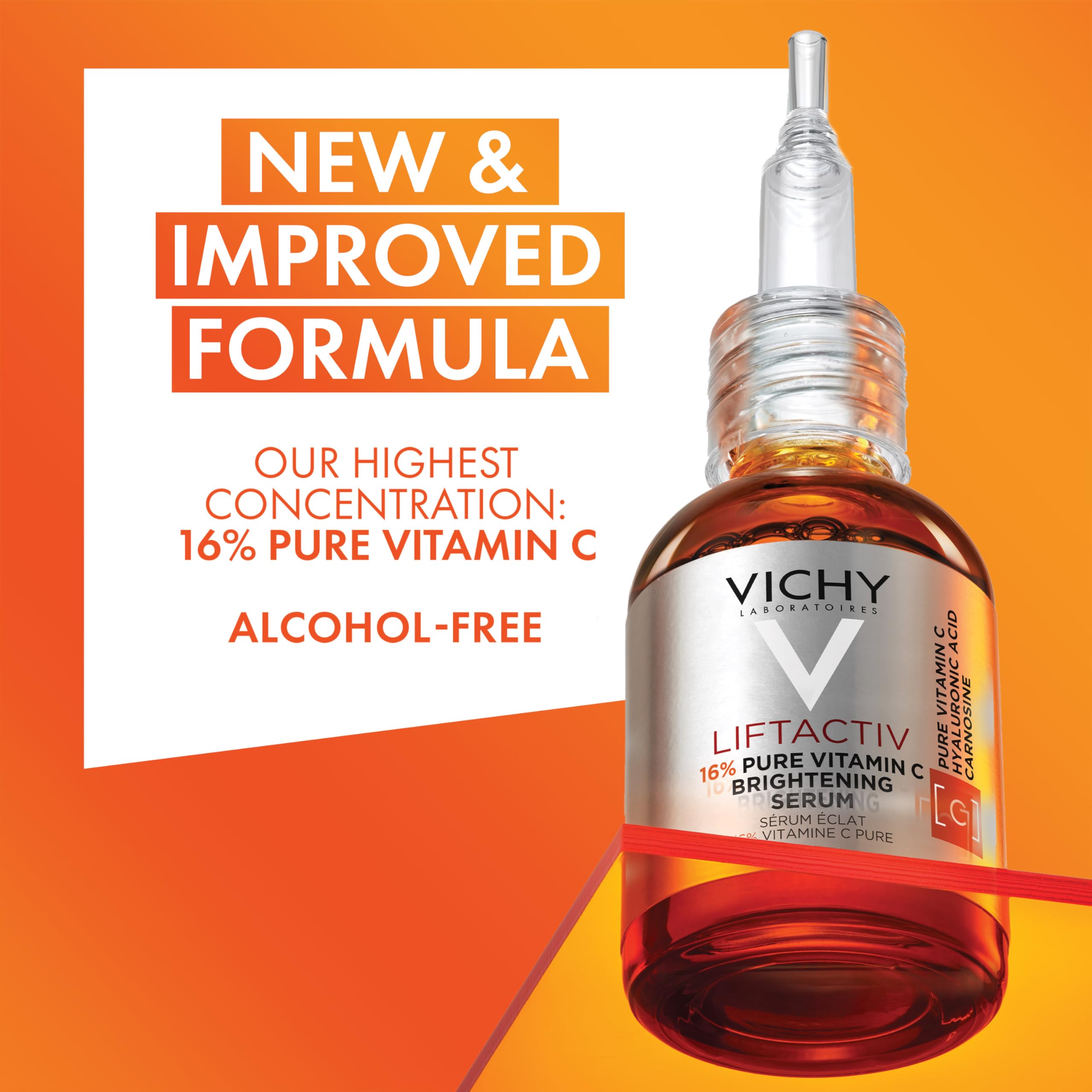 Vichy LiftActiv Vitamin C Serum For Face, Brightening Serum With Pure Vitamin C + Hyaluronic Acid + Vitamin E, Reduces Fine Lines, Smooths Skin Texture, Improves Radiance, Anti Aging