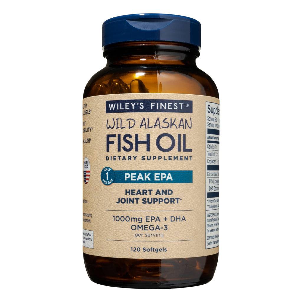 Wiley's Finest Wild Alaskan Fish Oil Peak EPA, 120 Count (Pack of 1) | Heart and Joint Support, Triple-Strength Peak EPA and DHA, 1000 mg Omega-3s, Heart Health Support