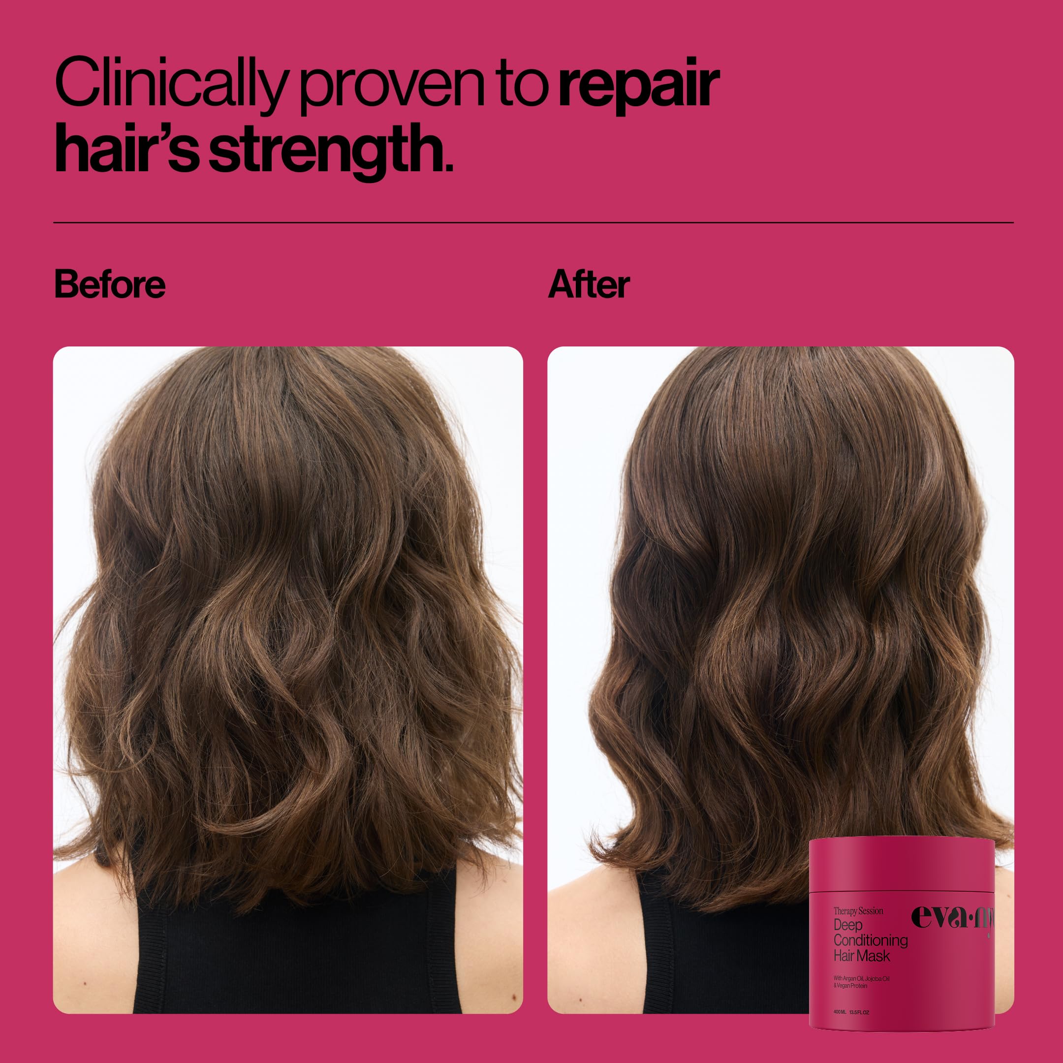 Eva NYC Therapy Session Deep Conditioning Hair Mask with Vegan Protein, Jojoba Oil + Argan Oil - Hydrate, Soften + Repair Hair Strength - Sulfate Free - Warm Vanilla Scent - 13.5 fl oz