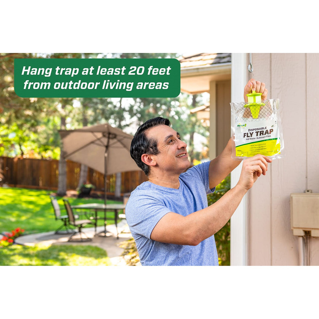 RESCUE! Outdoor Disposable Fly Trap – Hanging Fly Catcher with Attractant Bait, Fly Bag for Patio, Yard, Trash & Farm Areas – Easy-to-Use Outdoor Fly Control - 8 Traps
