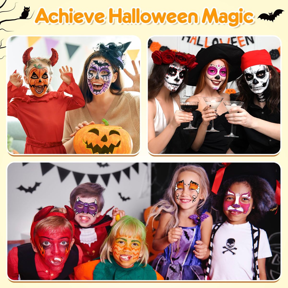 Mocoosy 41 Color Face Painting Kit for Kids, Non-Toxic Water Activated Face Paint Palette With Stencils, Brushes, Gem, Professional Facepainting Kit for Halloween Makeup, Cosplay Party, Carnival