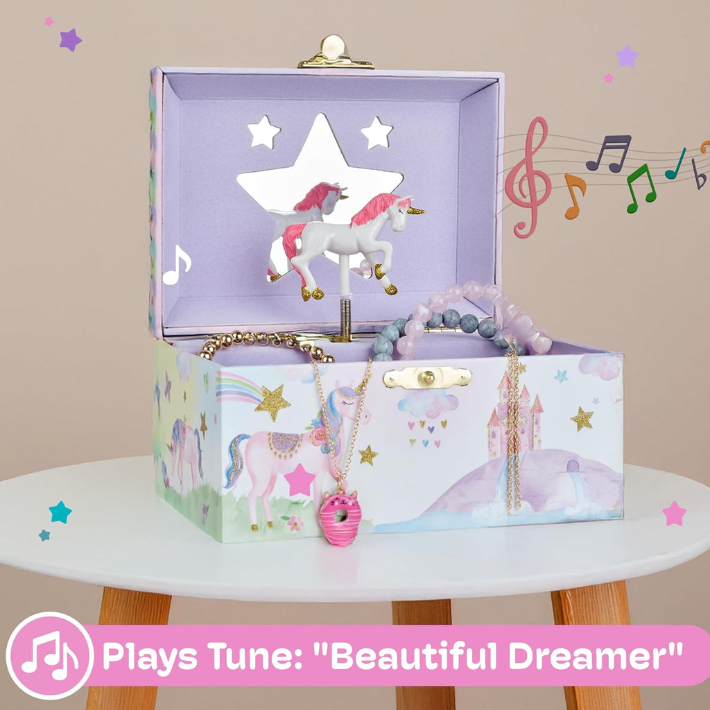 Buy now Jewelkeeper Musical Jewelry Box for Girls with Spinning Unicorn, Glitter Rainbow and Stars Design Music Box for Necklace, Earrings, and Accessories, Plays The Beautiful Dreamer Tune at indiglob india