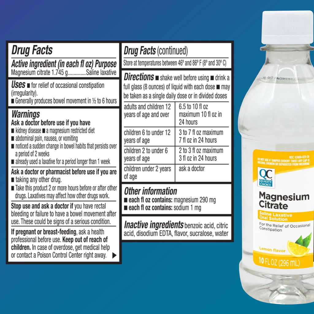 Quality Choice Magnesium Citrate, Saline Laxative for Constipation, Fast Acting Relief, Colon Prep and Cleanse in Both Cherry & Lemon Flavor 10 Fl Oz per Bottle, Clear Mag Citrate