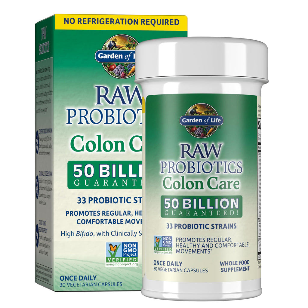 Garden of Life Raw Probiotics Colon Care, 50 Billion CFU, 1 Month Supply | 50 Billion Live Cultures - Dietary Supplement to Support Regular, Comfortable Movements