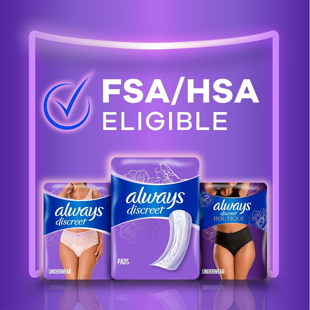 Buy now Always Discreet Adult Incontinence Pads for Women, Moderate Absorbency, Long Length, Postpartum Pads, 162 Count (3 Packs of 54) at indiglob india