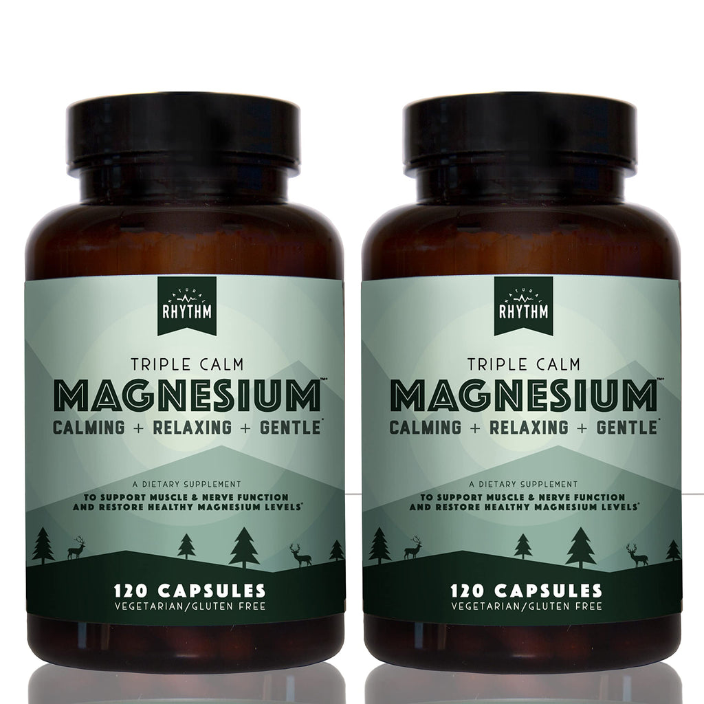Natural Rhythm Triple Calm Magnesium Complex - 120 Capsules, Chelated Magnesium Glycinate, Taurate & Malate, High Absorption Supplement for Sleep, Stress, Muscle & Heart Support, Non-GMO, Vegan