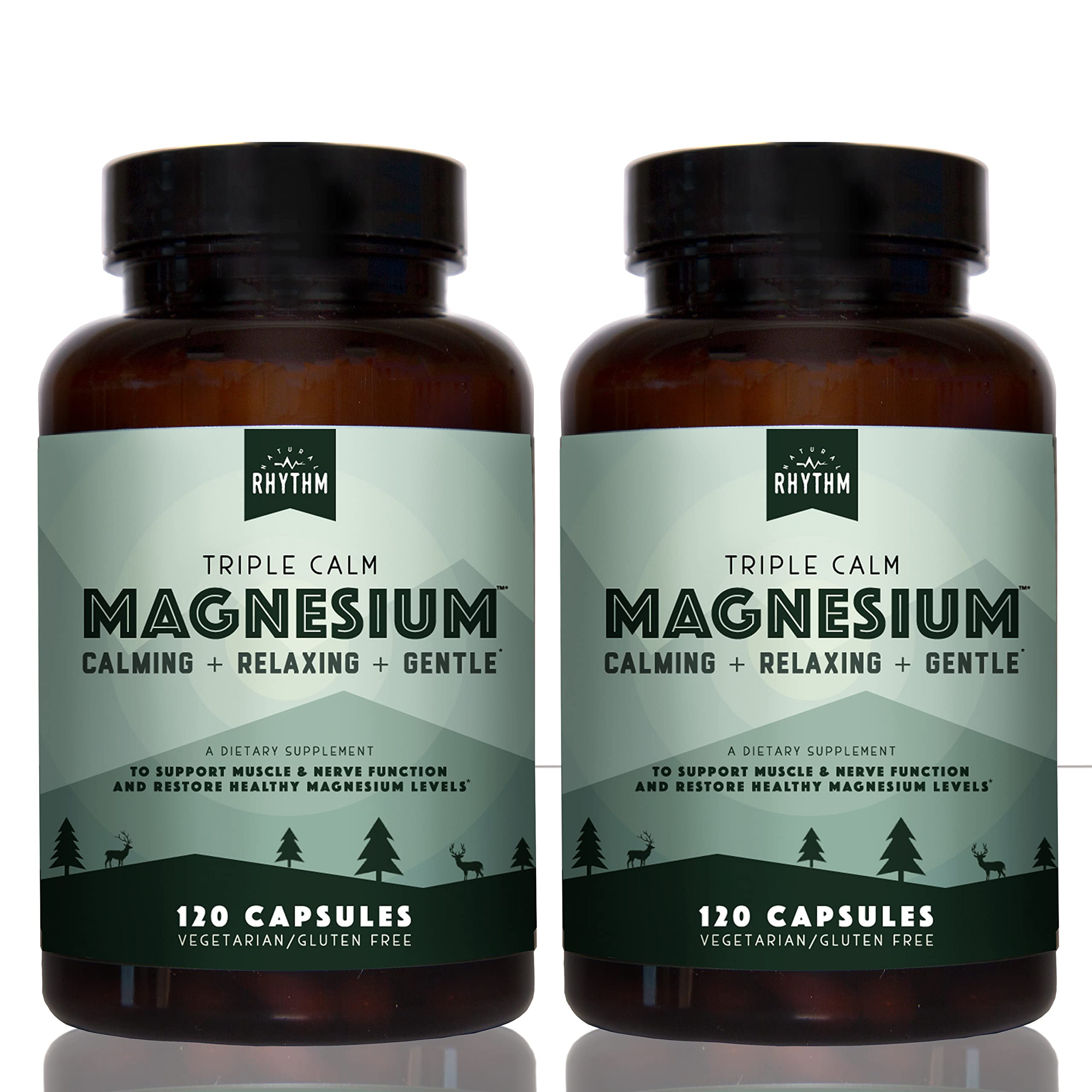 Natural Rhythm Triple Calm Magnesium Complex - 120 Capsules, Chelated Magnesium Glycinate, Taurate & Malate, High Absorption Supplement for Sleep, Stress, Muscle & Heart Support, Non-GMO, Vegan