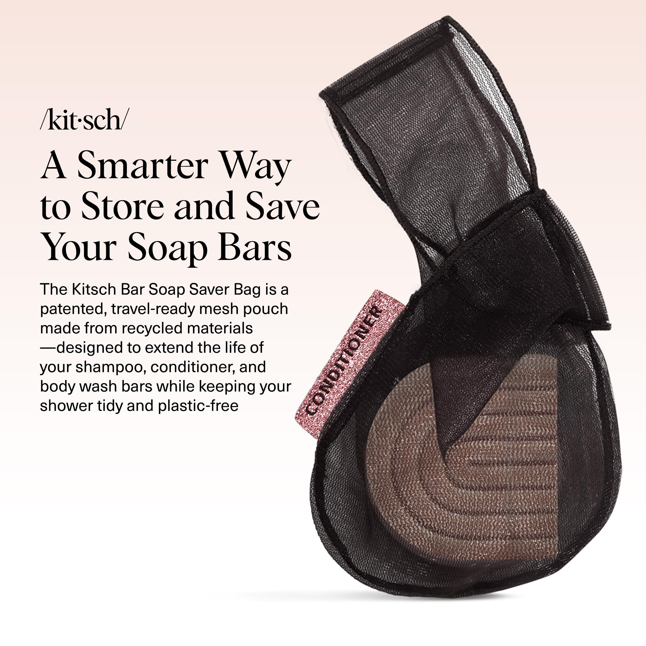 Buy now Kitsch Bar Soap Saver Bag – Patented Mesh Bag Soap Holder for Shampoo and Conditioner Bars - Extends Use & Prevents Soggy Mess - Recycled Mesh Beauty Pouch, Eco-Friendly – Black at indiglob india