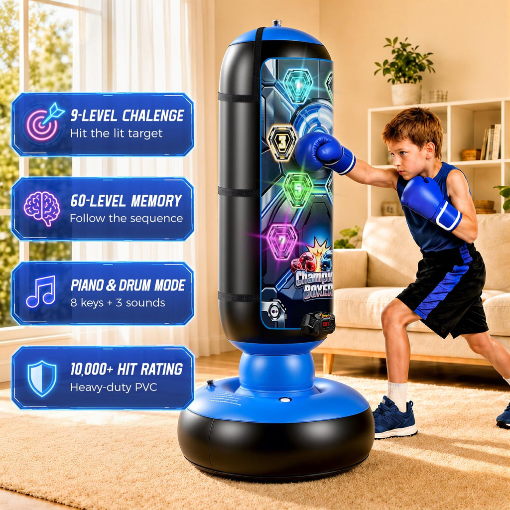 Punching Bag for Kids, Cyberpunk Boxing Set with LED Scoring