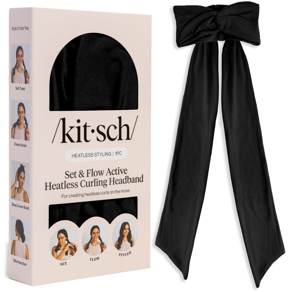Kitsch Set & Flow Active Heatless Curling Headband For Women - Brown, 1pc | Soft, Breathable Cotton Head Bands For Women's Hair – Stretchy Fit, Achieves Curls Overnight – Gym-To-Glam In Minutes