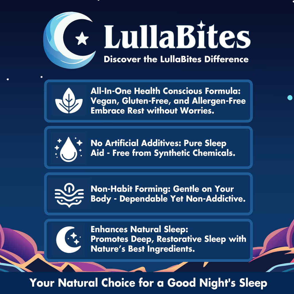 LullaBites - Natural Sleep Gummies - Made in USA - With 5-HTP, L-Theanine, Magnesium & Valerian Root - Melatonin Free - Vegan - Halal - Sugar, Gluten Free - Sweet Strawberry - 60 Gummies - 30 Servings