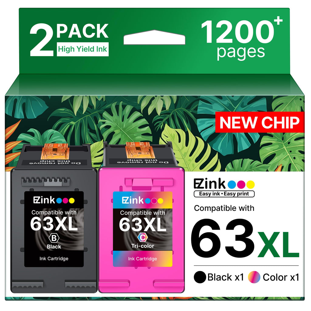63XL Ink Cartridges Black and Color Replacement for HP Ink 63 XL Combo Pack