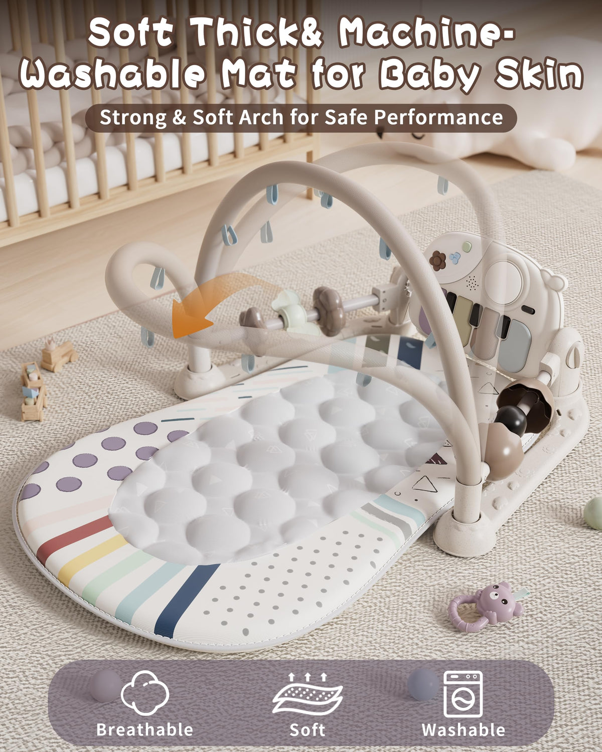 Jovow Baby Gym Mat with Detachable Piano for Babies 0-3 6-9 12 Months