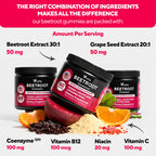 Beet Root Gummies – Beetroot Gummies with CoQ10, Grape Seed, Vitamin C, B12 & B3 – Beets Gummies for Circulation, Energy & Immune Support – 60 Beets Chews – Pack of 3