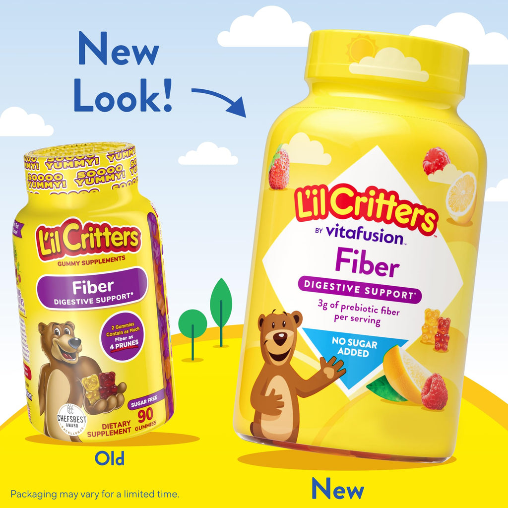 L'il Critters Kids Fiber Gummy Bears Supplement, 90 Count | Assorted Fruit Flavors | Gluten and Dairy-Free Supplement