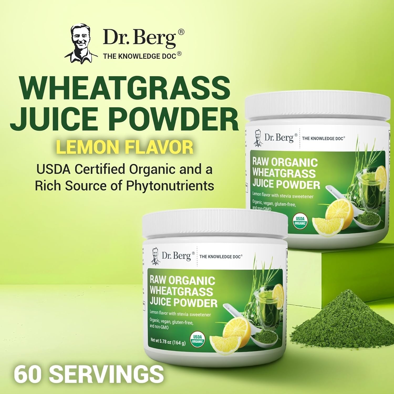 Buy now Dr. Berg USDA Certified Organic Green Powder Superfood (60 Servings) - Made with Raw Wheatgrass, Chlorophyll, Trace Minerals & Natural Enzymes - Non-GMO Green Superfood Powder - Lemon Flavor at indiglob india
