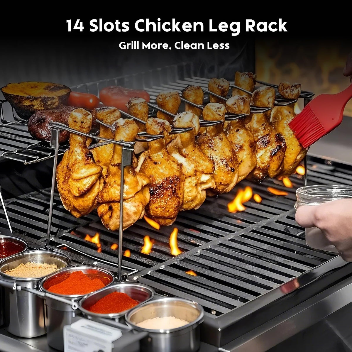 auisea Chicken Leg Rack for Grill 14 Slots - 2 Pcs Set for Smoker Oven BBQ