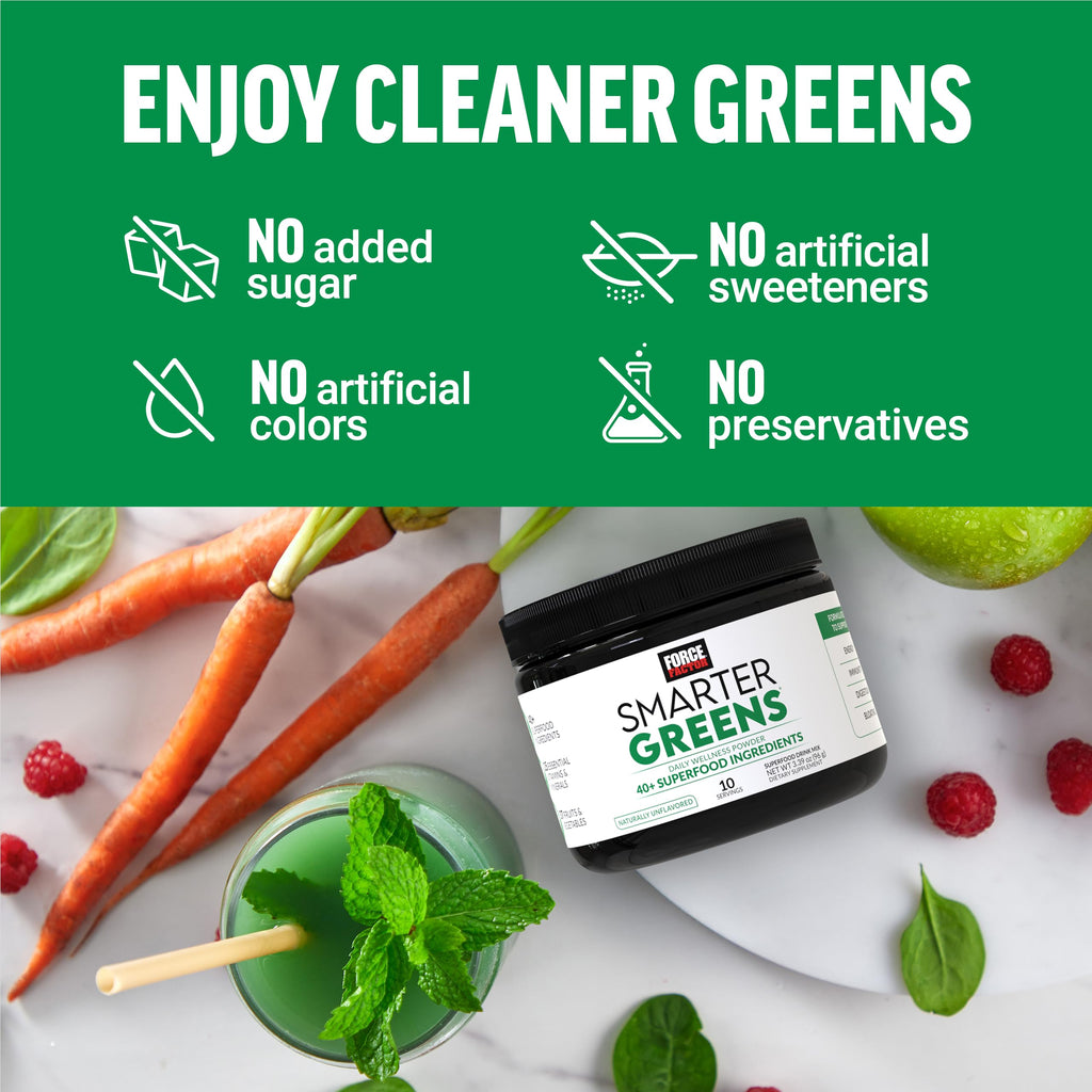 Force Factor Smarter Greens Daily Wellness Powder to Support Gut Health | Greens Superfood Powder for Bloating & Digestion, with 40+ Superfoods, 125 Million CFU of Probiotics, Unflavored, 10 Servings