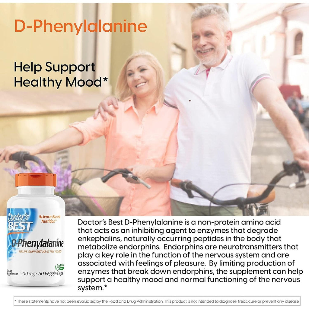 Buy now Doctor's Best D-Phenylalanine, Supports Mood, Nervous System, Non-GMO, Vegan, Gluten Free, 500 mg, 60 Veggie Caps at indiglob india