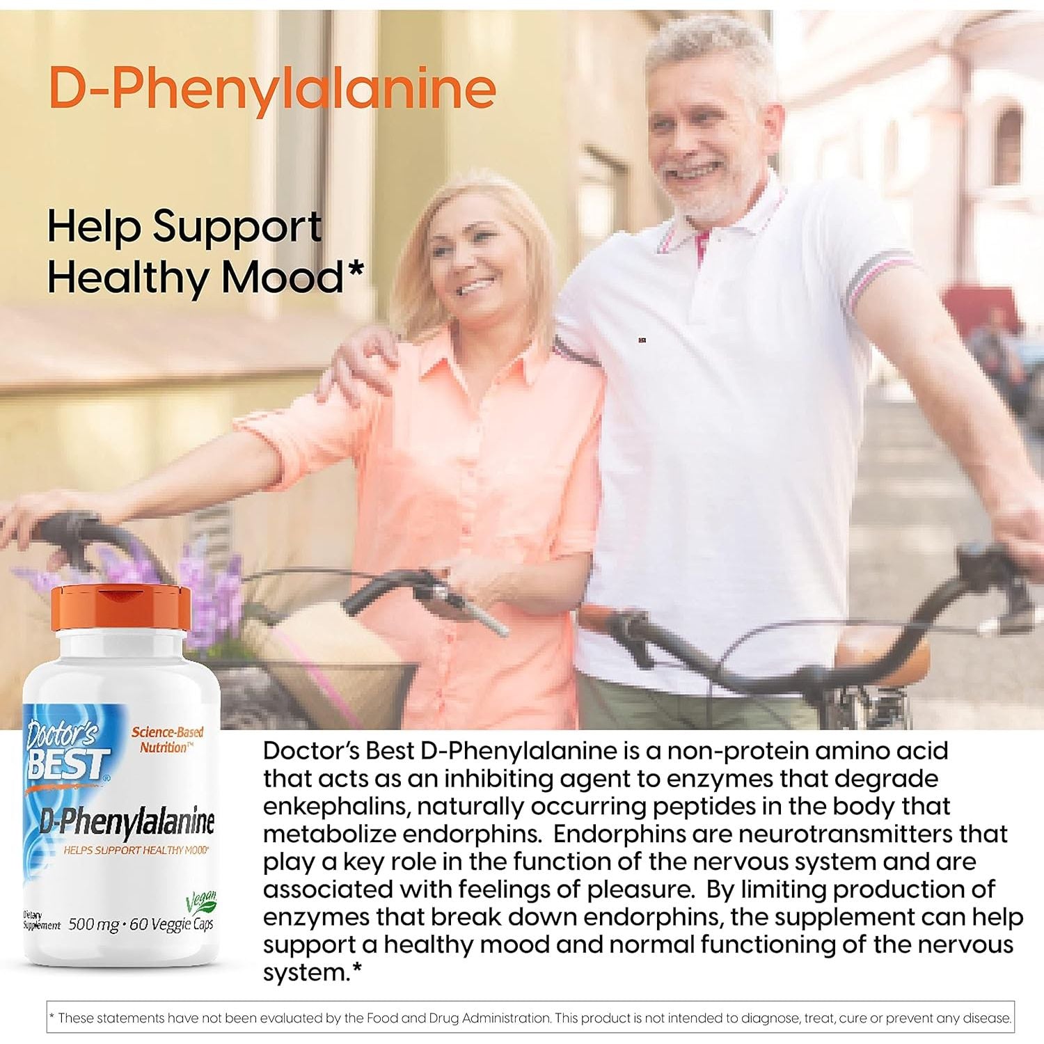 Buy now Doctor's Best D-Phenylalanine, Supports Mood, Nervous System, Non-GMO, Vegan, Gluten Free, 500 mg, 60 Veggie Caps at indiglob india