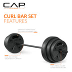 CAP Threaded Barbell Set with 100 LB Cement Grip Plates | 47" Threaded Bar, 25LB / 15LB / 10LB Grip Plates, Star Collars, Home Gym Weight Set for Strength Training