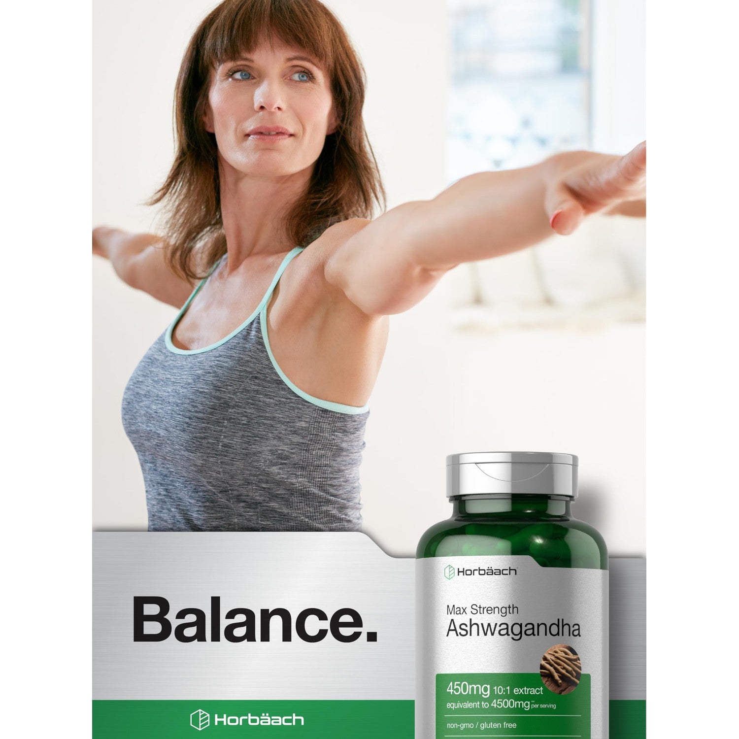 Horbäach Ashwagandha Supplement | Max Strength | 120 Capsules | Non-GMO, Gluten Free