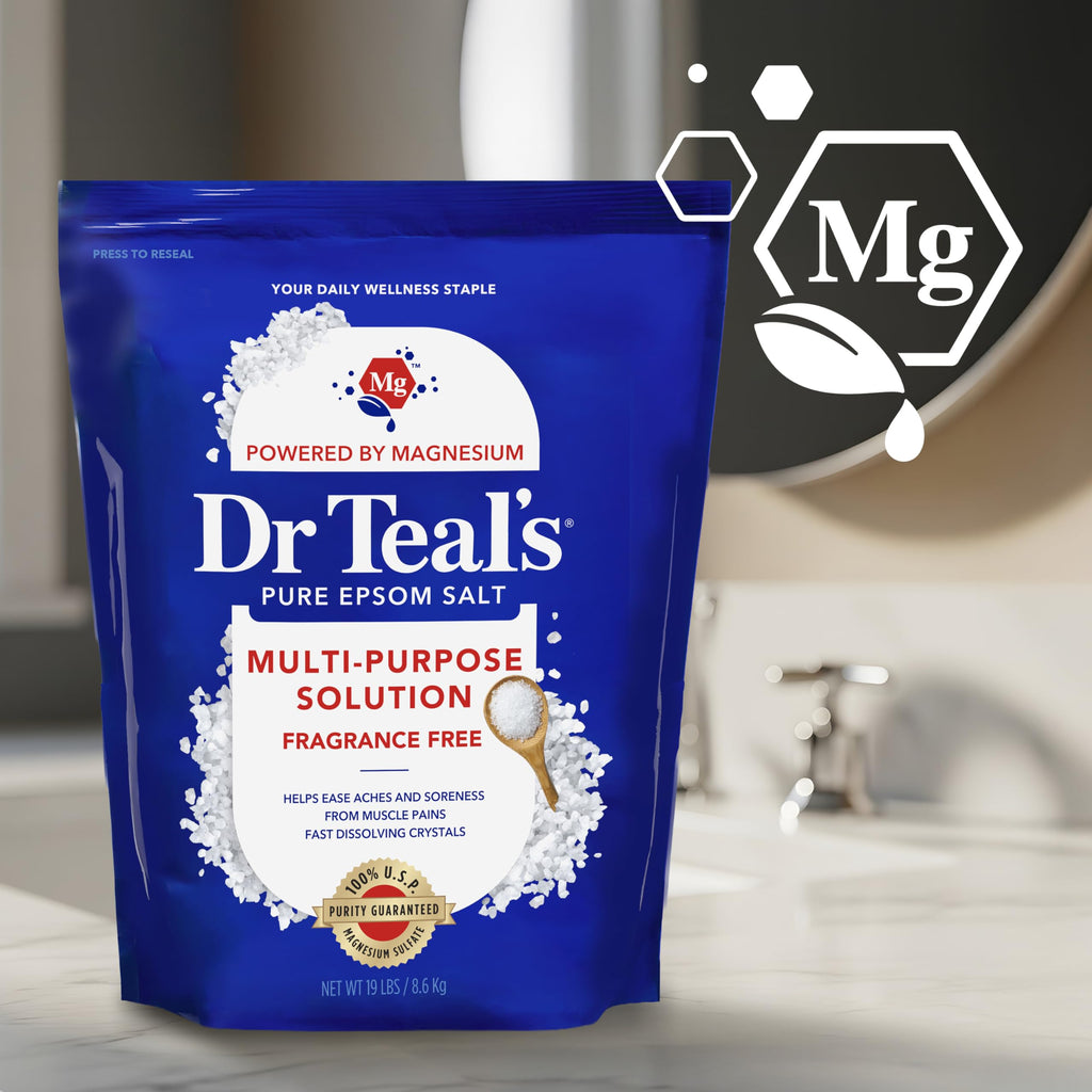 Dr Teal's Pure Epsom Salt Multipurpose Solution, Fragrance Free, Bulk Size - 19 lbs