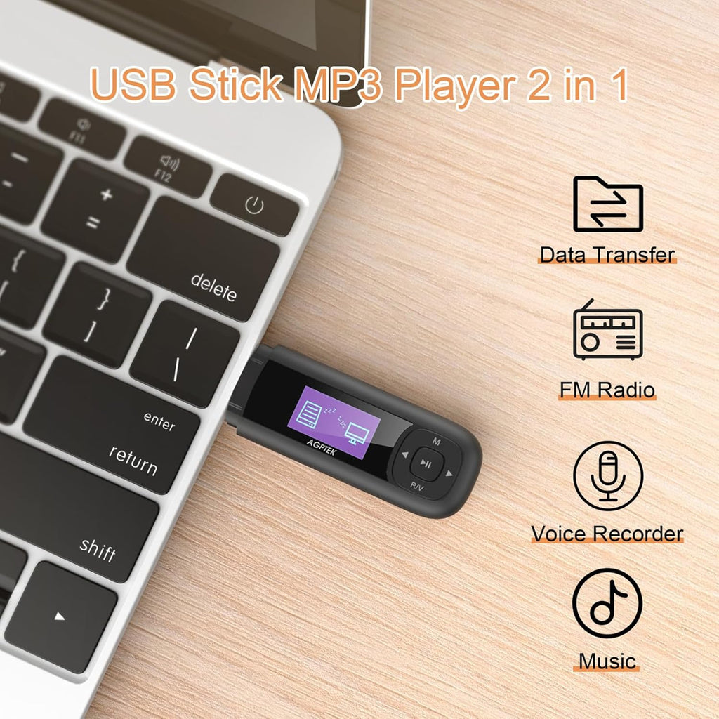 Buy now AGPTEK U3 USB Stick Mp3 Player, 8GB Music Player Supports Replaceable AAA Battery, Recording, FM Radio, Expandable Up to 128GB, Black at indiglob india