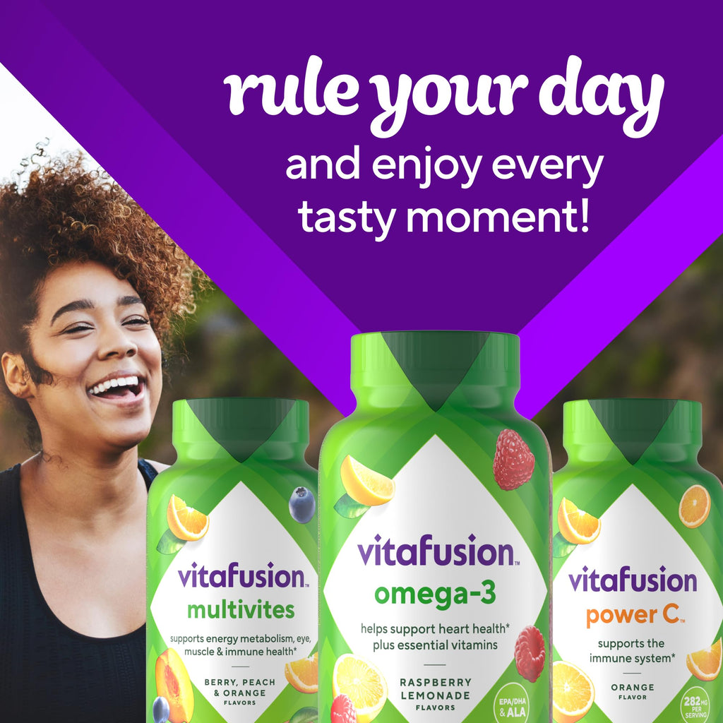Vitafusion Omega 3 Gummies | 120 Adult Gummy Vitamins | Blend of EPA, DHA & ALA | for Women & Men | Raspberry Lemonade Flavor | Gluten-Free Supplement