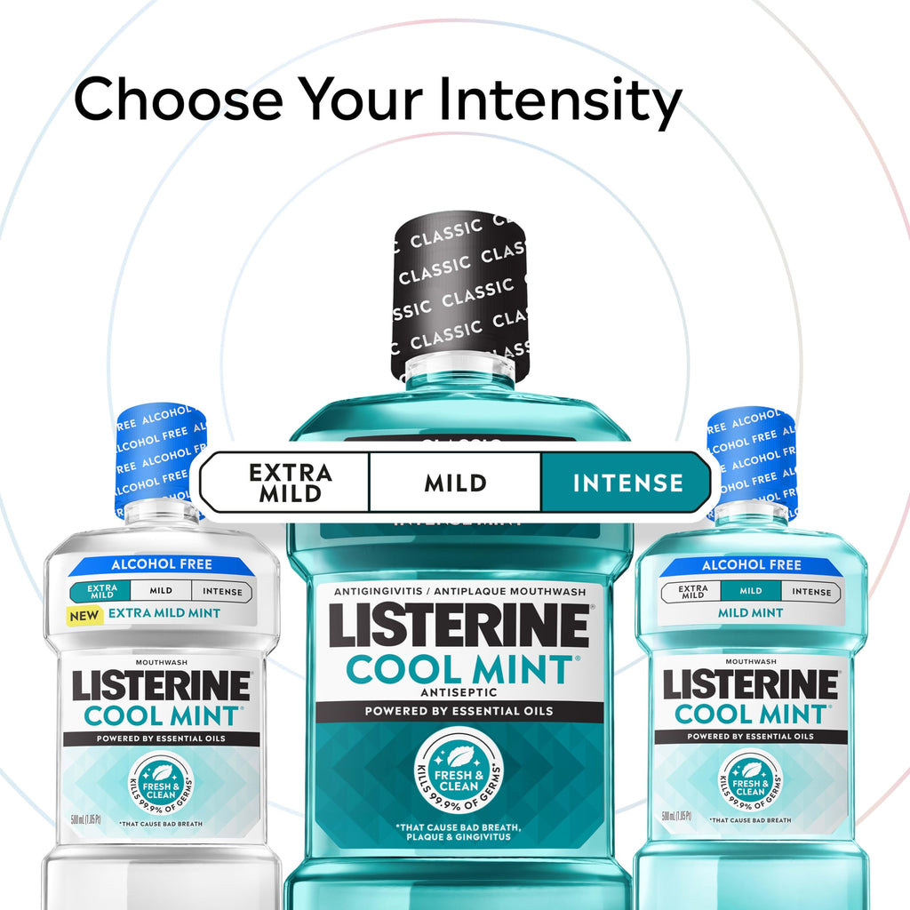 Listerine Cool Mint Antiseptic Mouthwash, Intense Mint, 33.8 fl. oz/1L x 2