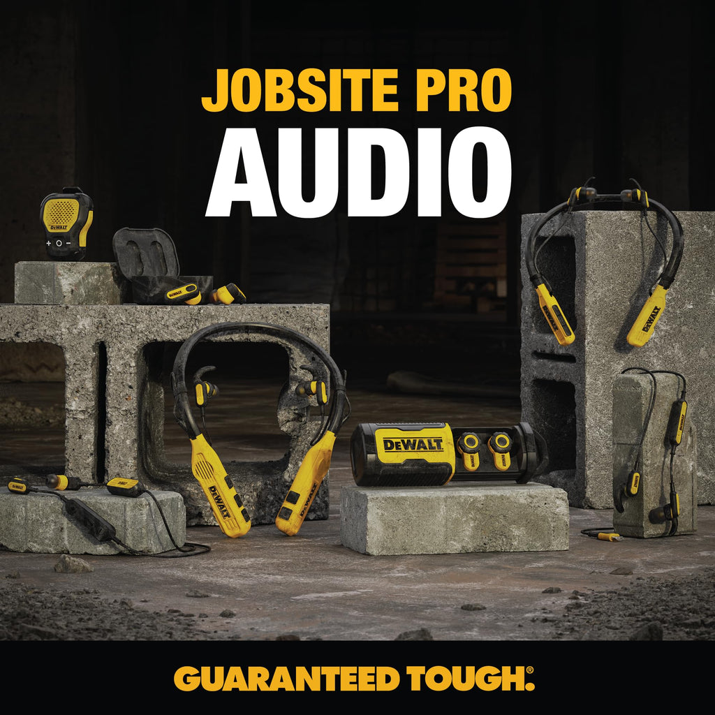 Buy now DEWALT Heavy Duty Bluetooth Jobsite Pro X2 ANC True Wireless Earbuds, Active Noise Cancelling Work Earbuds, Turn Dial Controls, 10Hr Runtime (40+ w/Case), 4 EQ Modes, IP54 at indiglob india