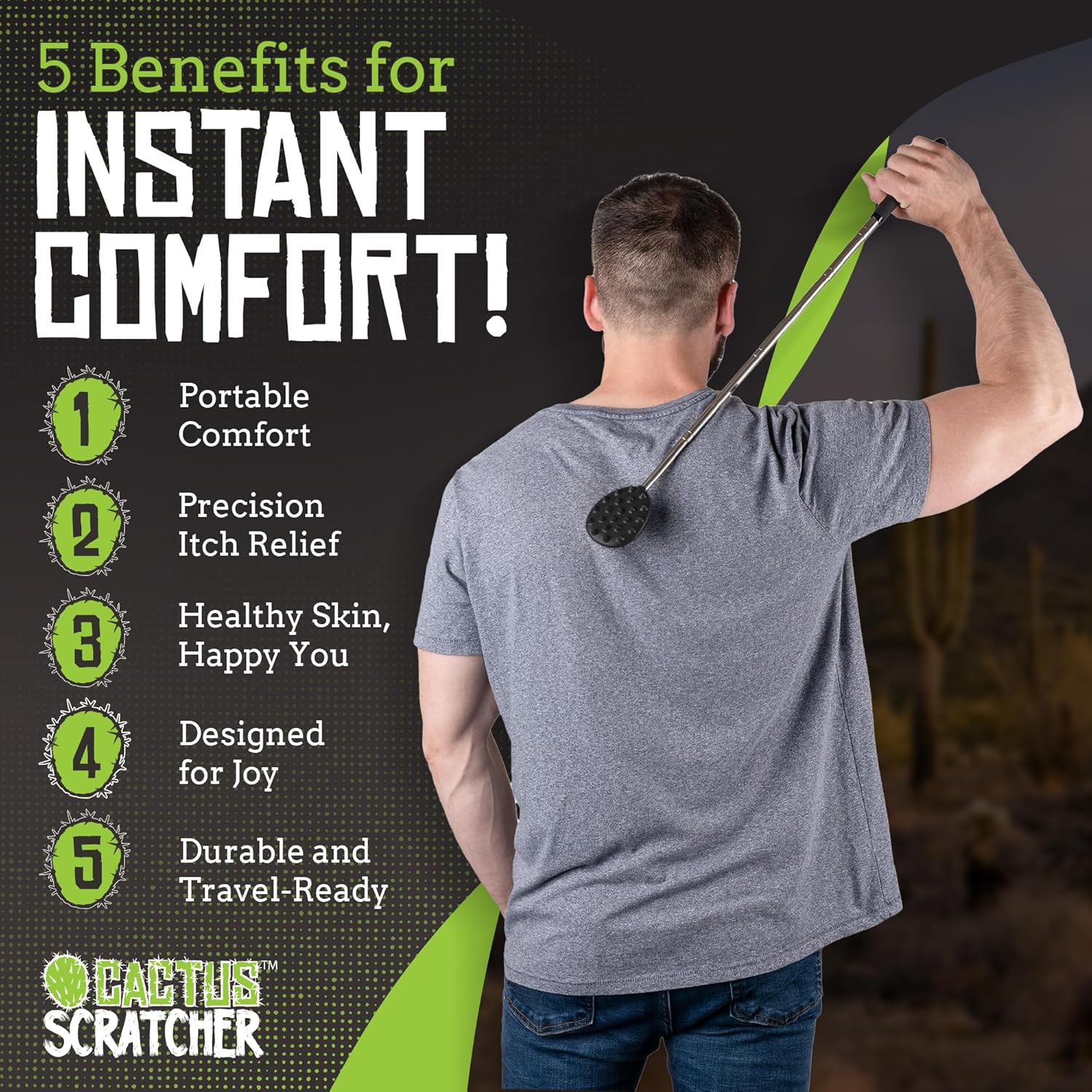 Buy now Cactus Scratcher Extendable Telescopic Back Scratcher - Extends 29" Long Double Sided Retractable Scratching Tool for Hand, Neck, Head, and Body - Universal Gift for Family, Pets, and Friends, Black at indiglob india