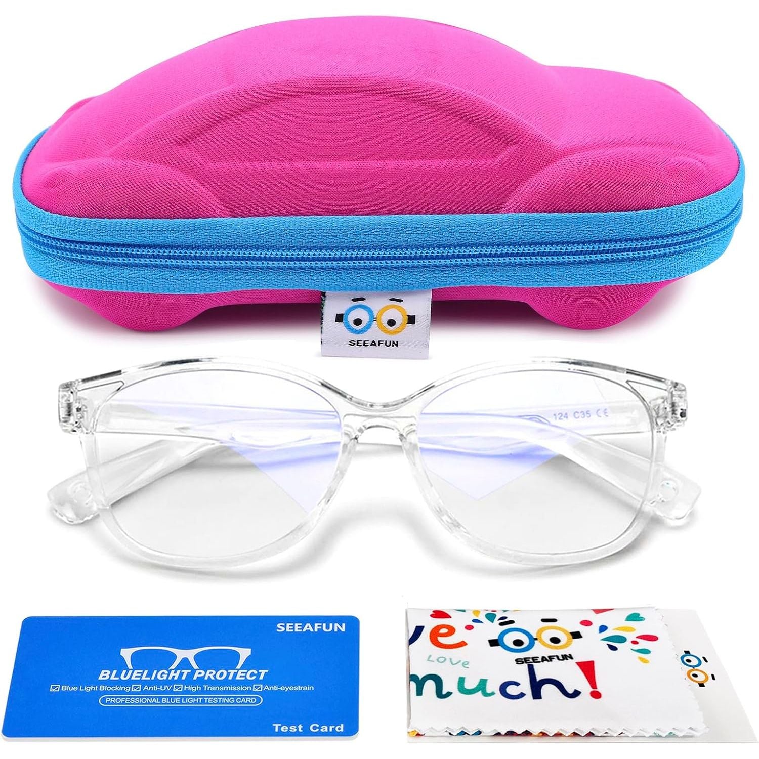 Buy now Blue Light Glasses for Kids Girls Boys with Cute Car Case, UV400 Protection, Anti Blue Ray Age3-12 Transparent at indiglob india