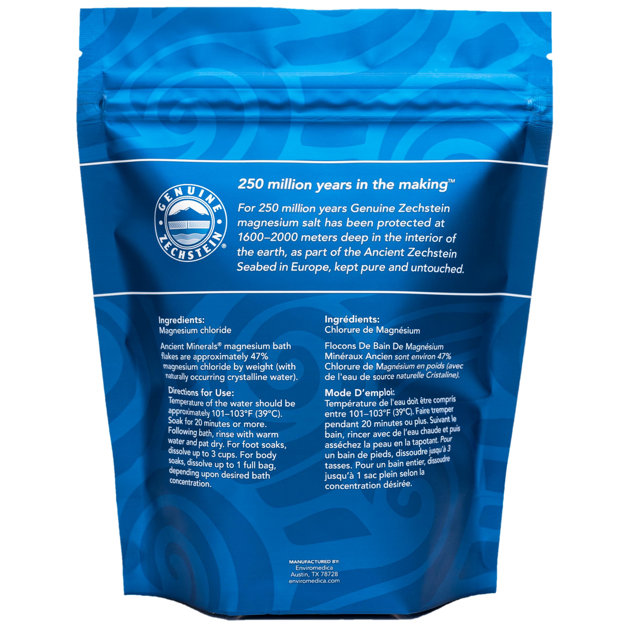 Ancient Minerals Magnesium Bath Flakes, Epsom Salt Alternative, 1.65lb | Pure Zechstein magnesium chloride flakes for soaking & whole-body replenishment. 1.65 lb resealable bag.