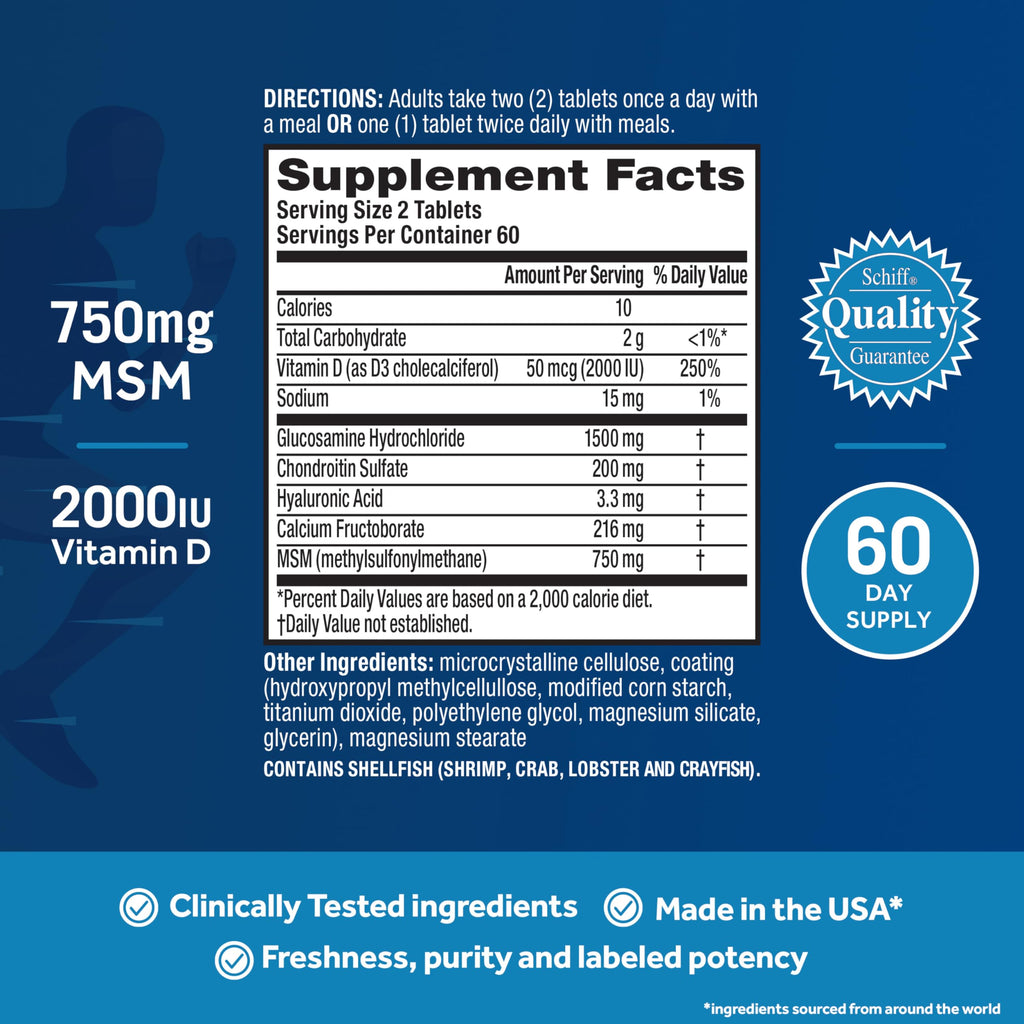 Move Free Advanced Glucosamine Chondroitin MSM + Vitamin D3-120 ct | Joint Support Supplement, Supports Mobility Comfort Strength Flexibility & Bone + Immune Health, 120 tablets (40 Servings)