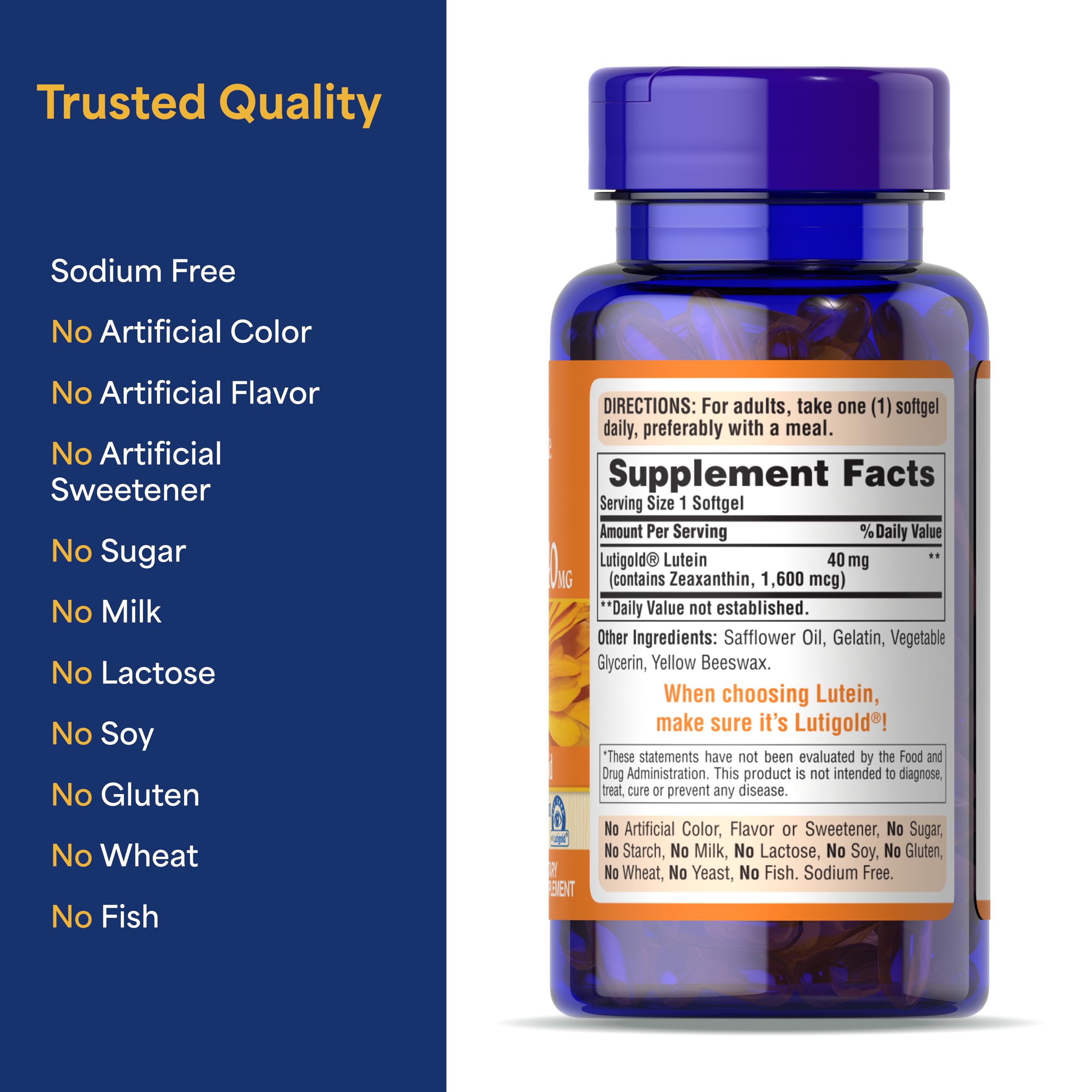 Puritan's Pride Premium Lutigold™ Lutein Carotenoid 40mg with Zeaxanthin