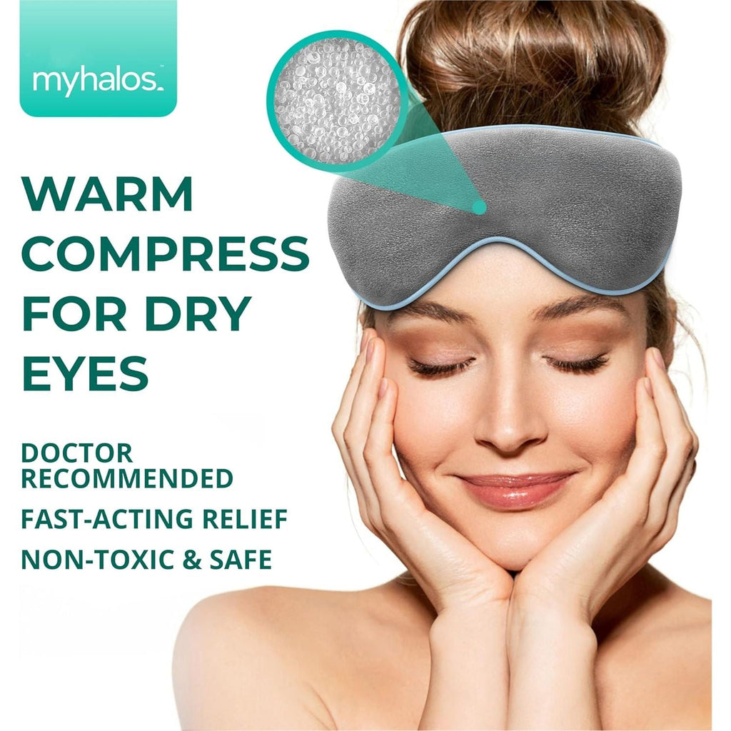 Buy now MyHalosÂ® Eye Mask for Dry Eyes - Steam Warm Compress for Eyes - Remove Styes, Chalazion Therapy Warming and Heating Pad Hot Compress - Moist Heat Mask for Blepharitis & MGD at indiglob india