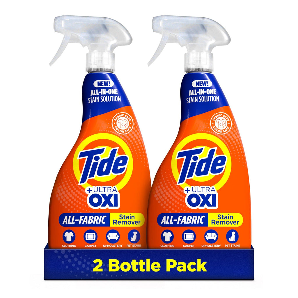 Buy now Tide Laundry Stain Remover Spray with Oxi, Stain Remover for Clothes, Carpet, Upholstery, Pet Bedding, & More, Stain Treater Spray for Tough Stains from Wine, Coffee, Grease, 21.5 Fl Oz (Pack of 2) at indiglob india