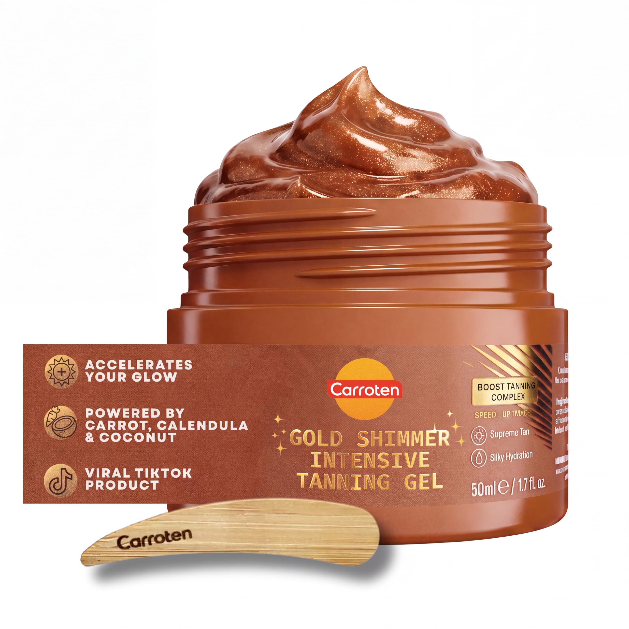 Carroten Intensive Tanning Gel, Browning Tan Accelerator, 5 oz | Non-Greasy, Water-Resistant with Carrot and Coconut Oil, Vitamin A & E For Moisture & Hydration, Made in Greece