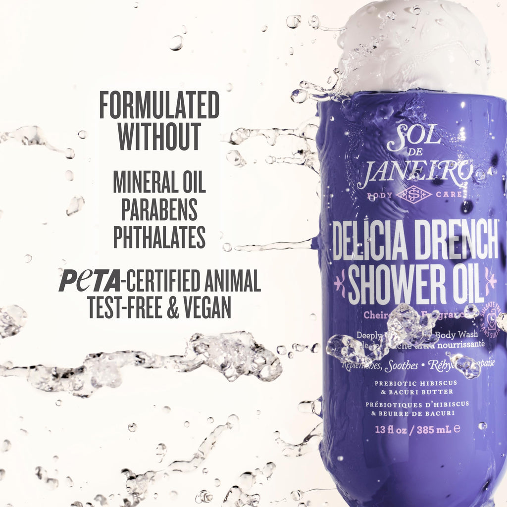 Sol de Janeiro Delicia Drench Shower Oil | Women's Oil-To-Foam, Nourishing Body Wash, Replenishing, Soothing Doubles as Shaving Cream, Mood Boosting Sandalwood Scent