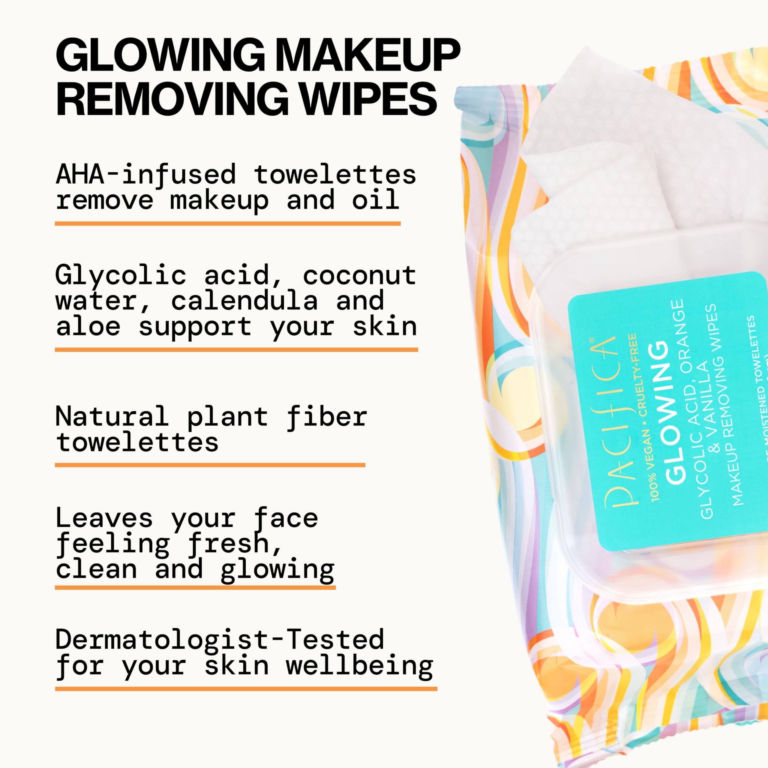 Buy now Pacifica Glowing Makeup Remover Wipes – With Glycolic Acid for AHA Exfoliating and Facial Cleansing – No Rinse Face Cleaning Towelettes – Dermatologist Tested, Vegan & Cruelty-Free – 30 Pack at indiglob india