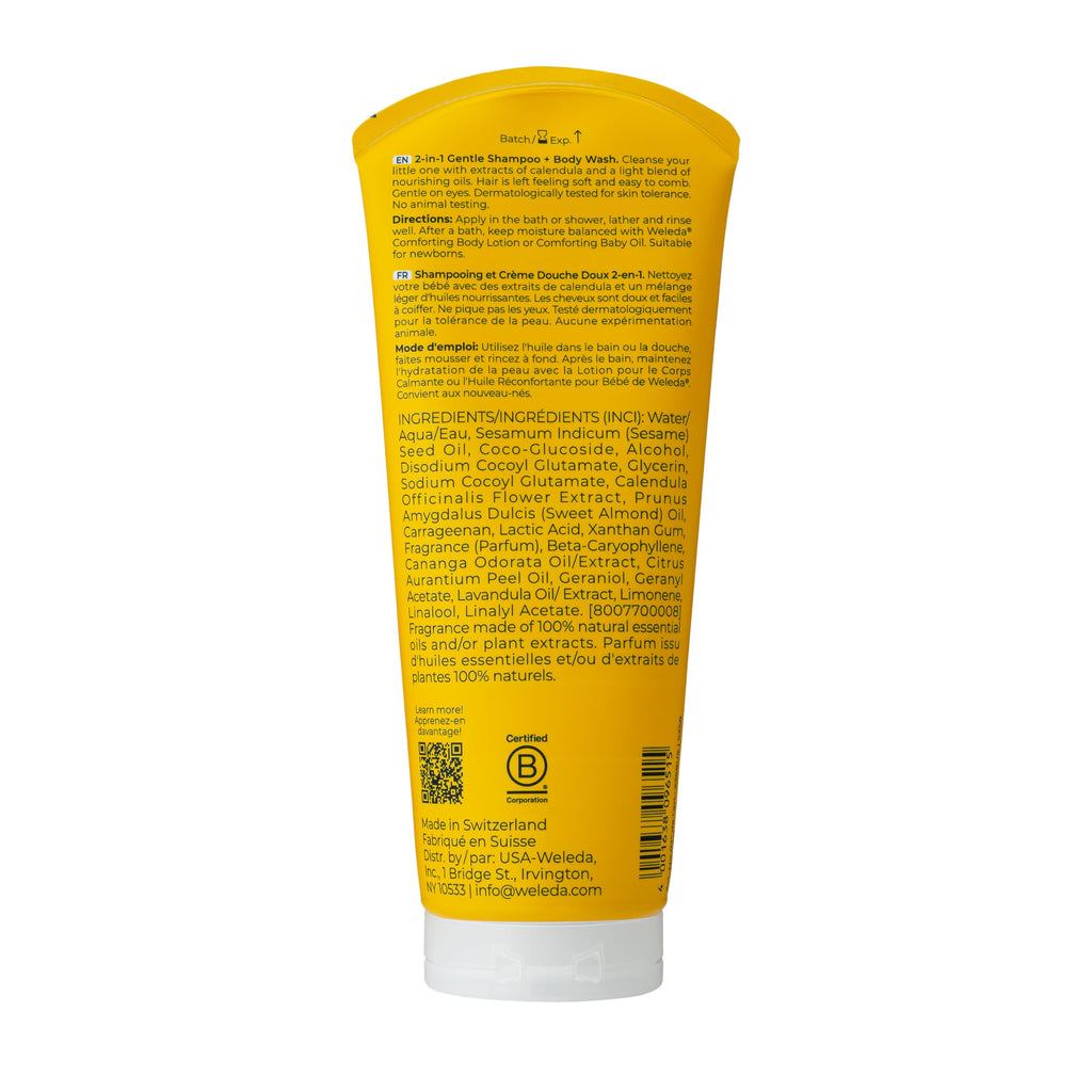 Weleda Baby Calendula 2-in-1 Gentle Shampoo and Body Wash, 6.8 Fluid Ounce, Plant Rich Cleanser with Calendula and Sweet Almond Oil