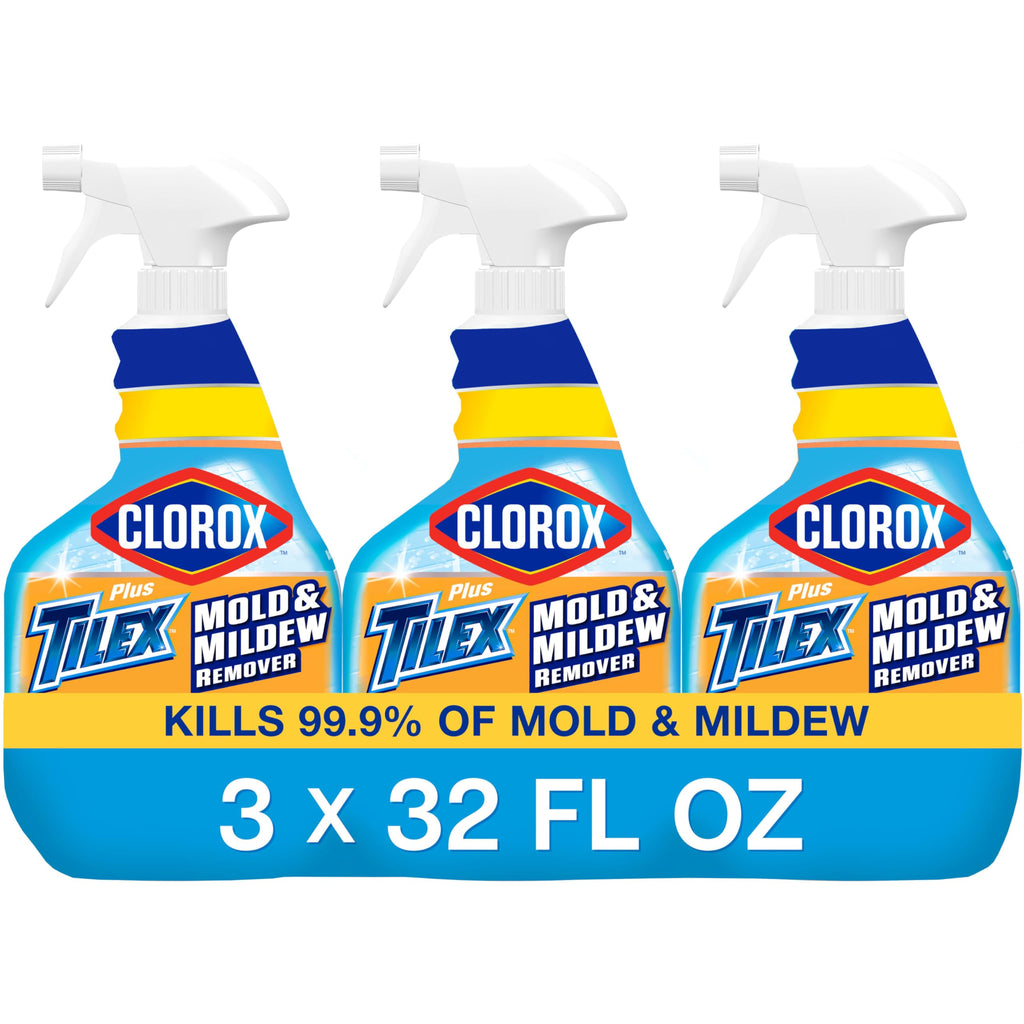 Buy now Clorox Plus Tilex Mold and Mildew Remover with Bleach, Spray Bottle, 32 Fluid Ounces, Unscented, Pack of 3 at indiglob india