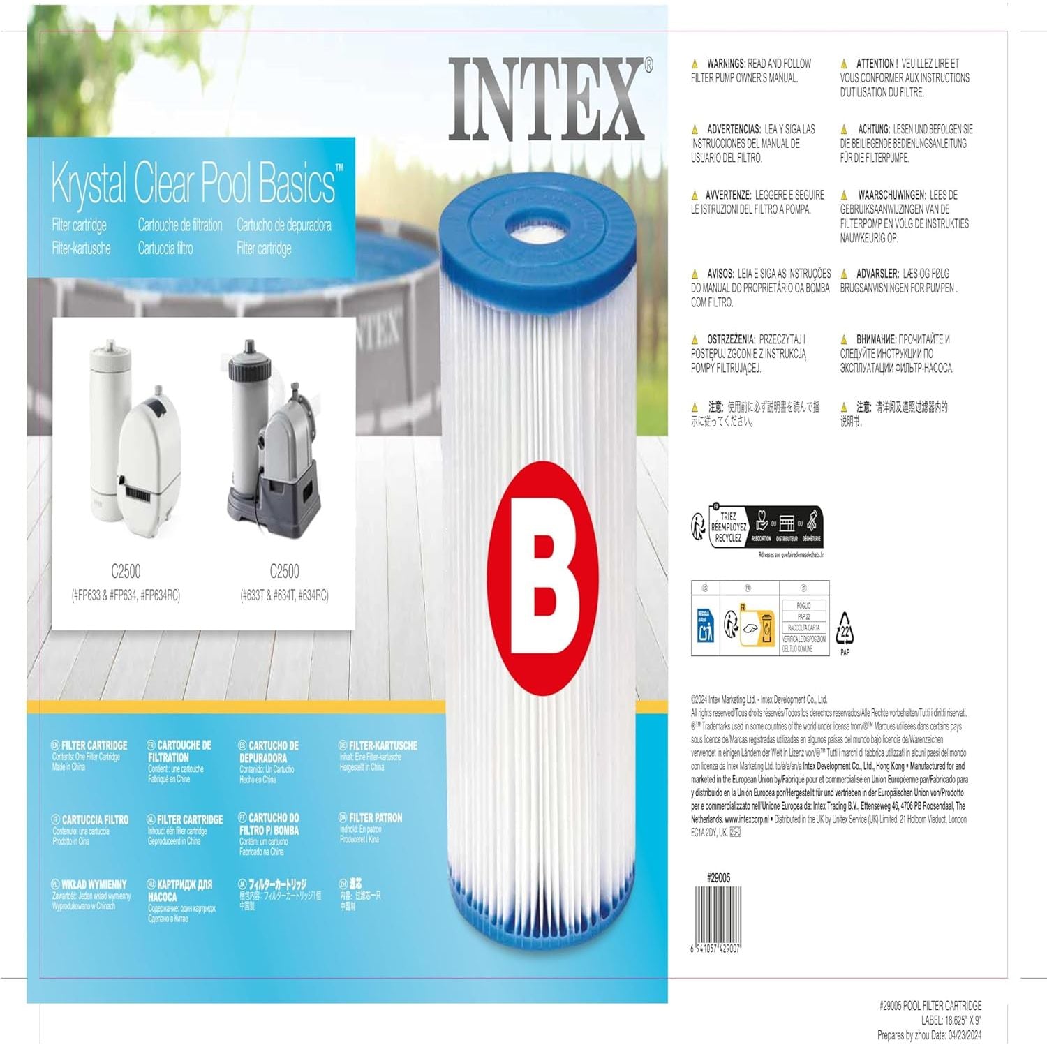 Buy now Intex 29005E Type B Pool Filter Cartridge Filter Pumps – Easy-to-Clean – Dacron Paper – Efficient Filtration – Single Pack at indiglob india