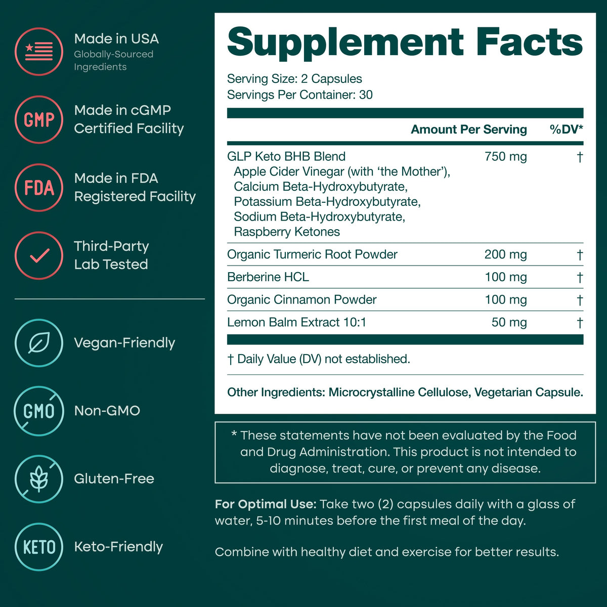 GLP-1 Supplement for Appetite Support with BHB Ketones, ACV, Berberine HCL